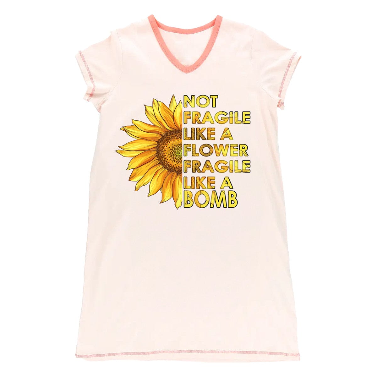 Sunflower Pajabears® V-Neck Nightshirts Fragile Like A Bomb Tn22 S / Soft Pink