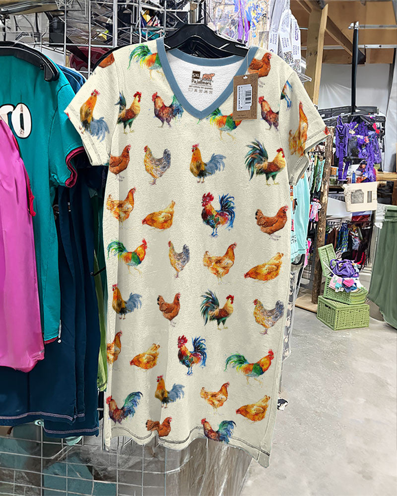 Chicken Pajabears® V-Neck Nightshirts Gorgeous Pattern Tl10