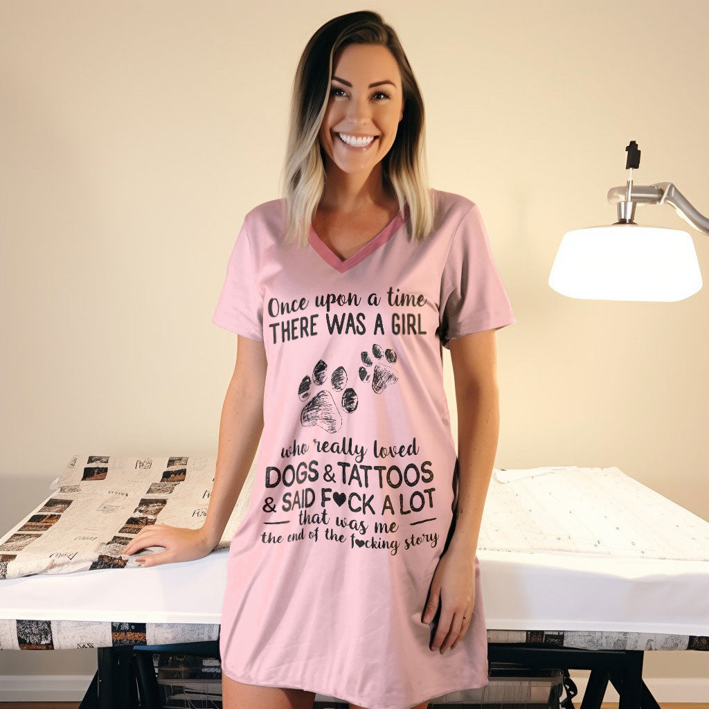 Dog Pajabears® V-Neck Nightshirts Loved Dogs And Tattoos Tl10