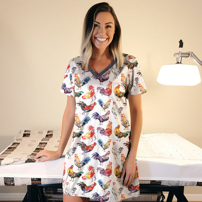 Chicken Pajabears® V-Neck Nightshirts Watercolor Pattern Tn22