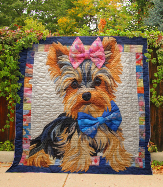 Cute Baby Yorkie - All Season Faux Quilt Kl9 Throw (55’ X 60’) / 01