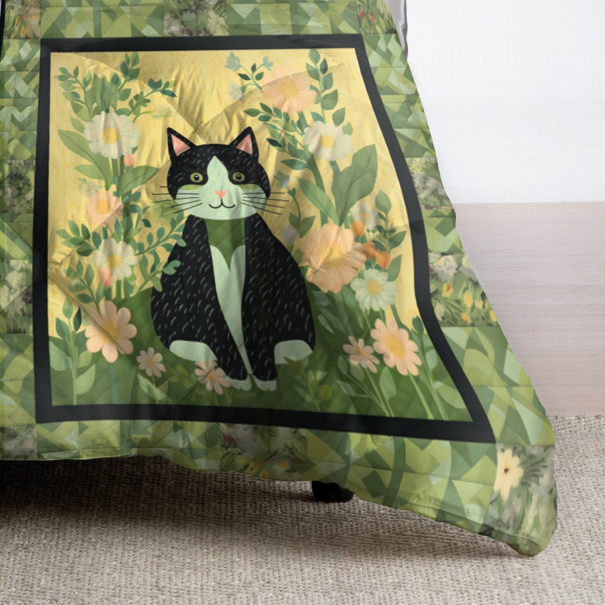 Adorable Cats With Flowers - All Season Faux Quilt Kl9