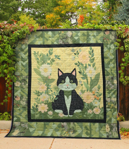 Adorable Cats With Flowers - All Season Faux Quilt Kl9 Throw (55’ X 60’) / 01