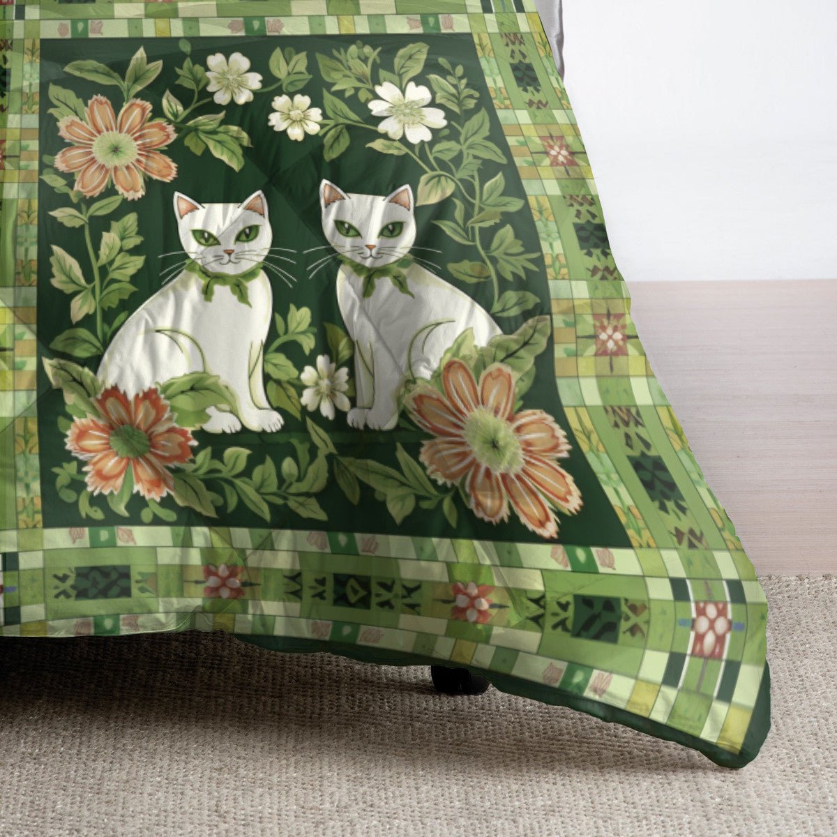 Adorable Cats With Flowers - All Season Faux Quilt Kl9