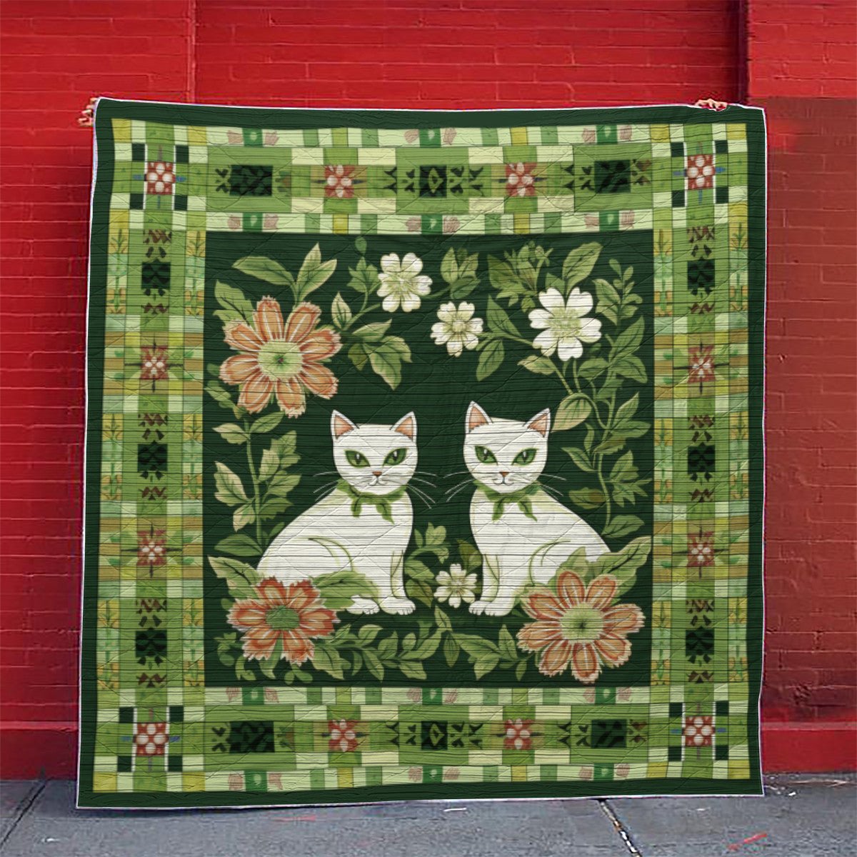 Adorable Cats With Flowers - All Season Faux Quilt Kl9