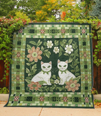 Adorable Cats With Flowers - All Season Faux Quilt Kl9 Throw (55’ X 60’) / 02