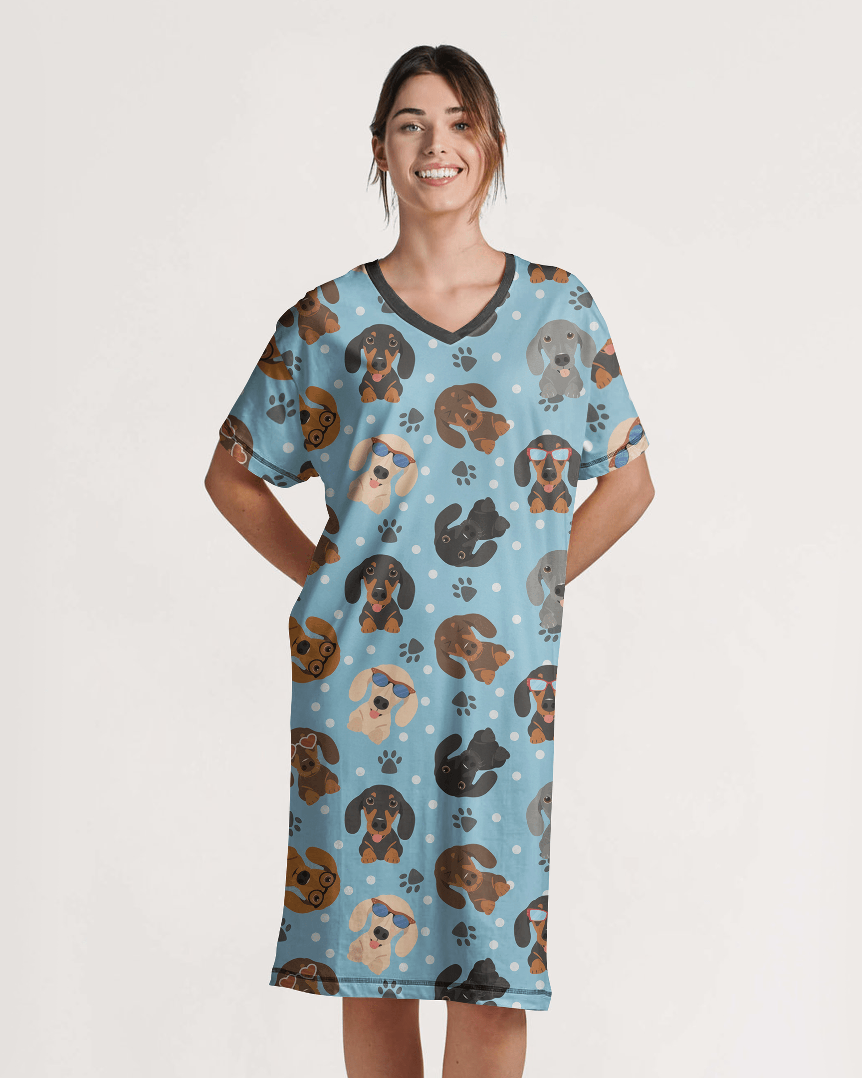 Dachshund Pajabears® V-Neck Nightshirts Adorable Dachshunds Kl9