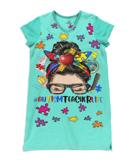 Teacher Pajabears® V-Neck Nightshirts Autism Life Hc2