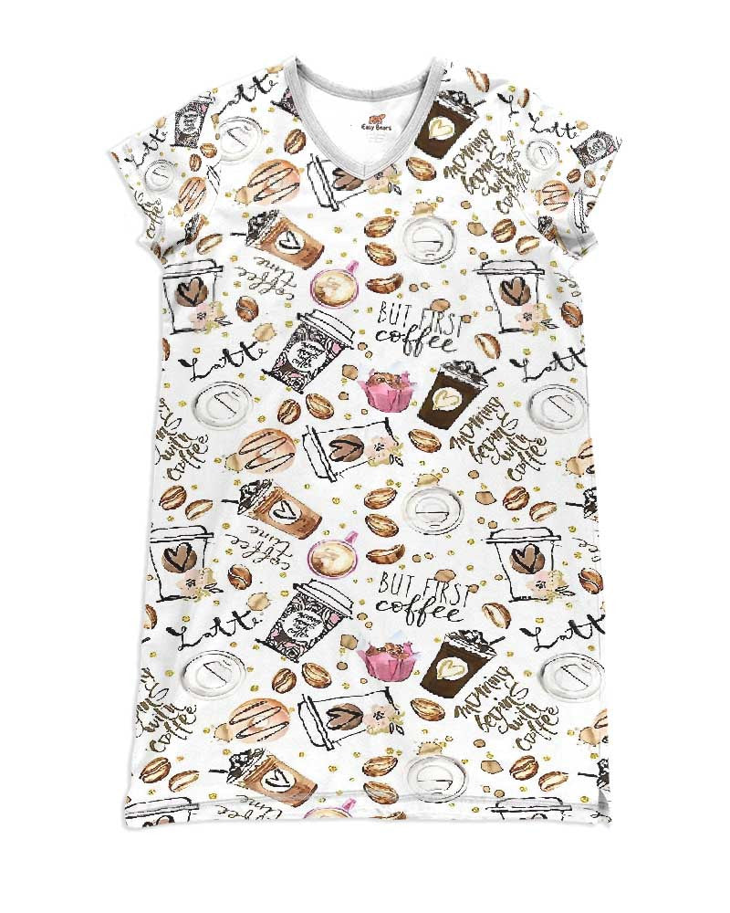 Coffee Pajabears® V-Neck Women’s Nightshirts But First Qa55