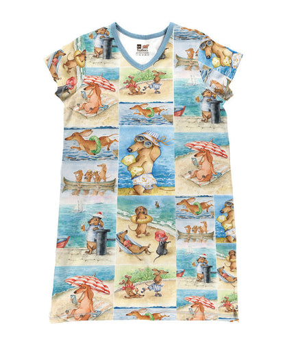 Dachshund Pajabears® V-Neck Nightshirts On The Beach Hg23