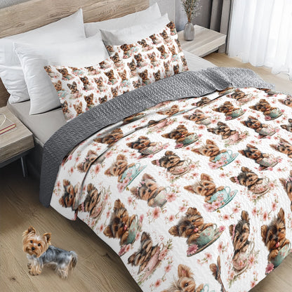 Shineful All Season Quilt 3-Piece Set - Yorkie Teacup Snuggle