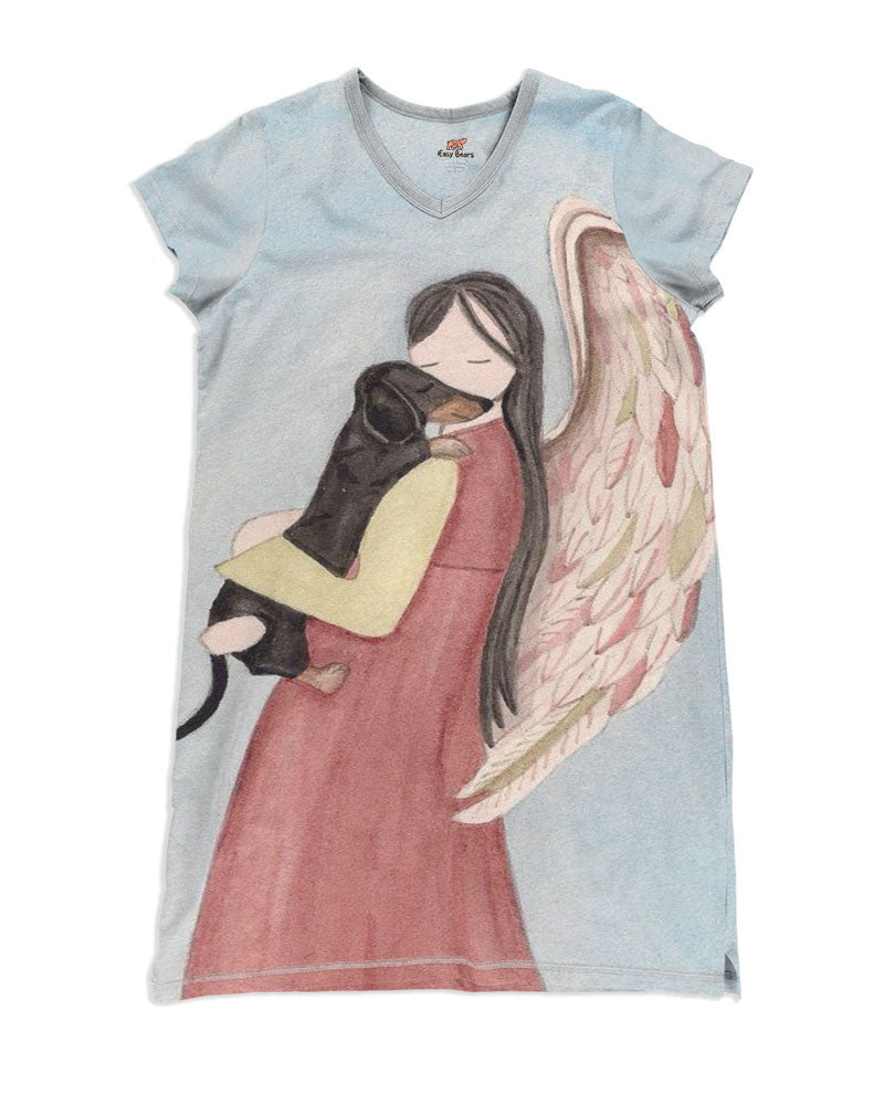 Dachshund Pajabears® V-Neck Nightshirts With Angel 2 Hc2