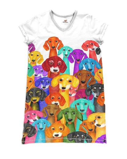 Dachshund Pajabears® V-Neck Nightshirts Colorful Dogs Hc2