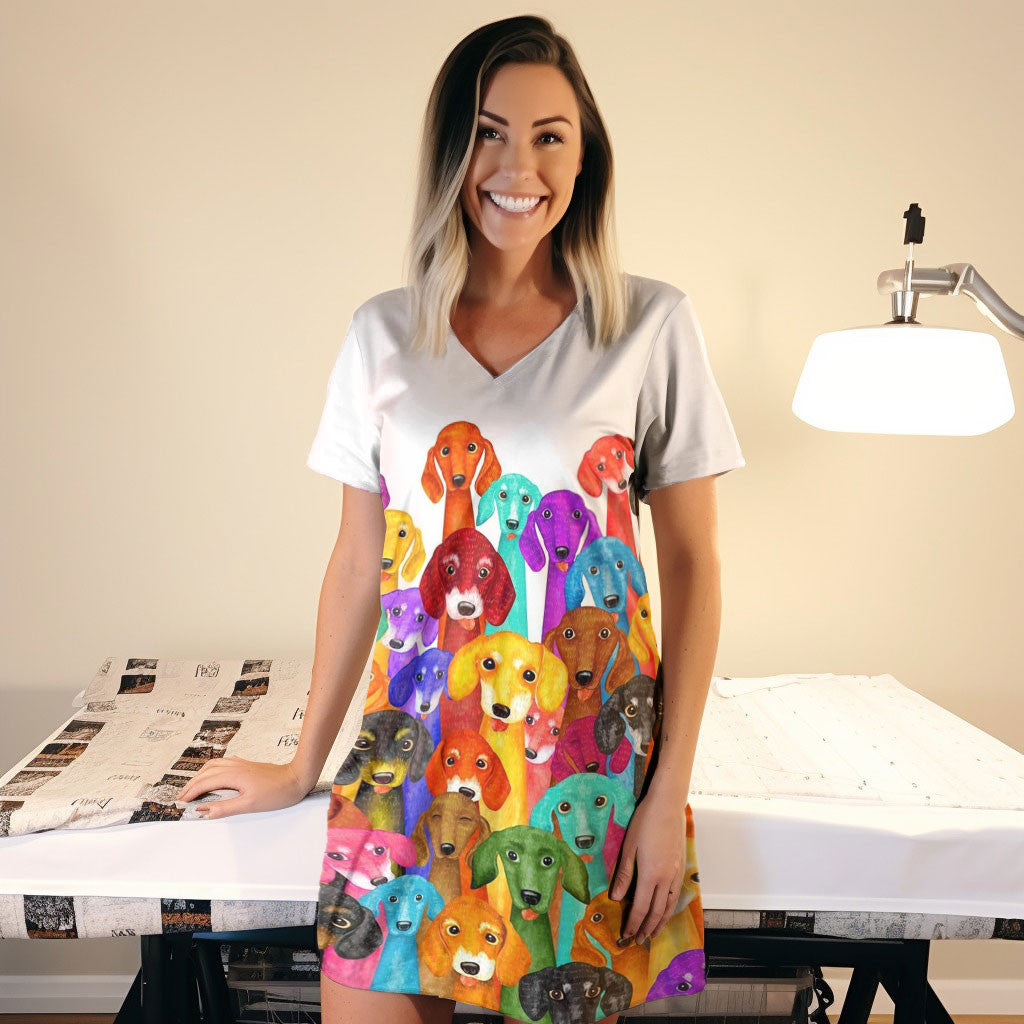 Dachshund Pajabears® V-Neck Nightshirts Colorful Dogs Hc2