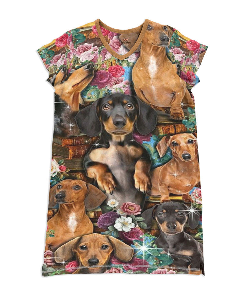 Dachshund Pajabears® V-Neck Nightshirts Lovely Dachshunds Hc2