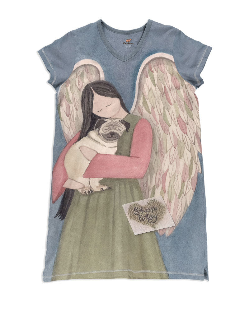 Pug Pajabears® V-Neck Nightshirts And Angel Hc2