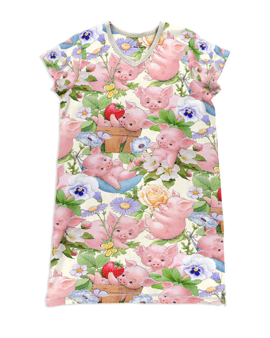 Pig Pajabears® V-Neck Nightshirts Lovely Pigs Hc2