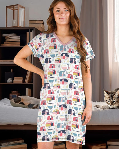 Camper Pattern Pajabears® V-Neck Hm8 Nightshirts