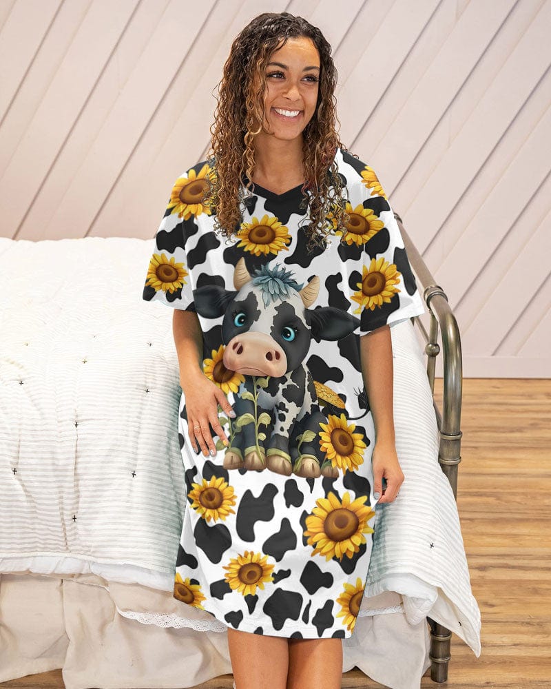 Cow Pajabears® V-Neck Nightshirts Pretty Babe Sunflower Tl10