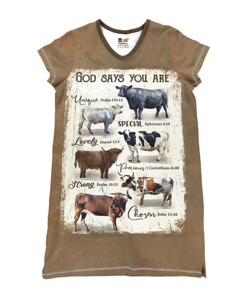 Cow Pajabears® V-Neck Nightshirts God Says You Are Tl10