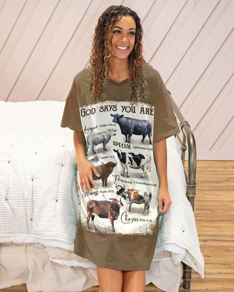 Cow Pajabears® V-Neck Nightshirts God Says You Are Tl10