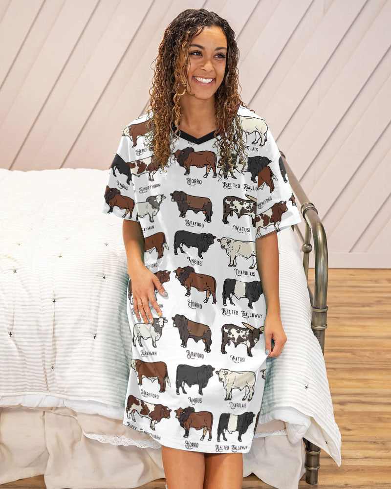 Cow Pajabears® V-Neck Nightshirts Lovers Tl10