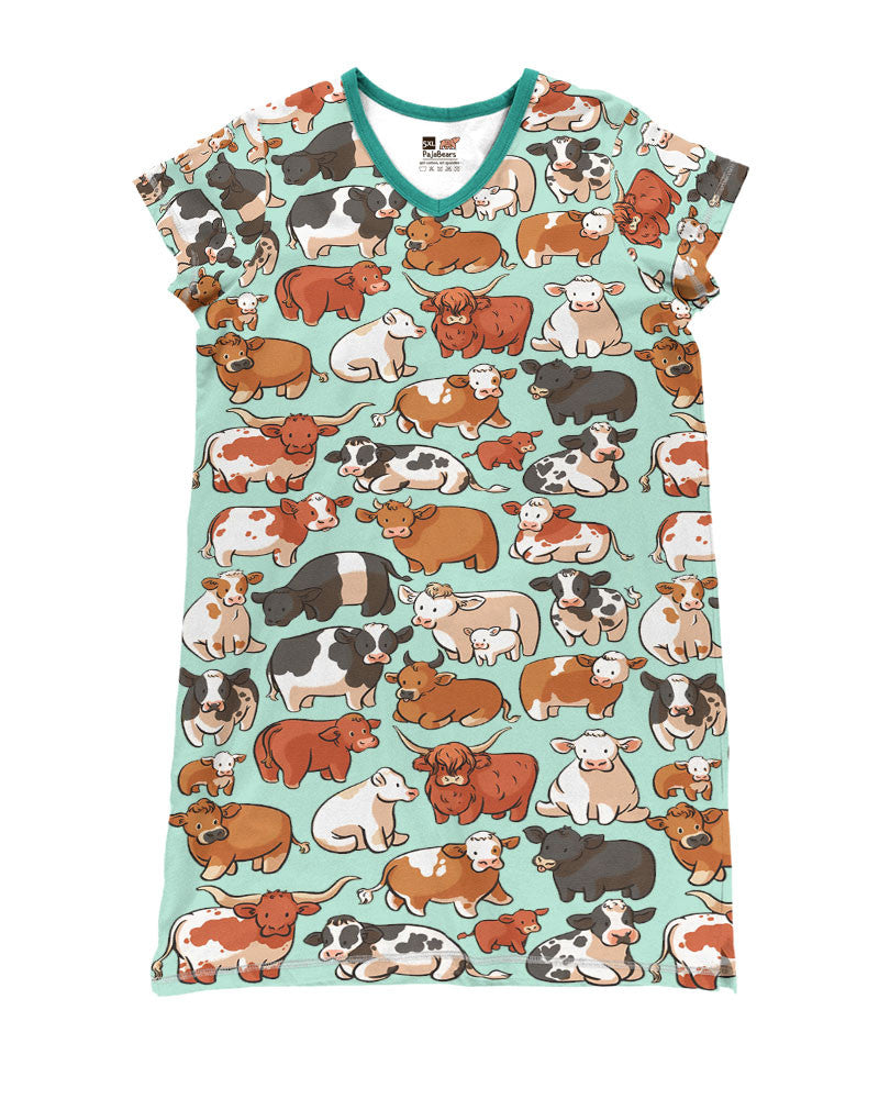 Cow Pajabears® V-Neck Nightshirts Cute Cows Tl10