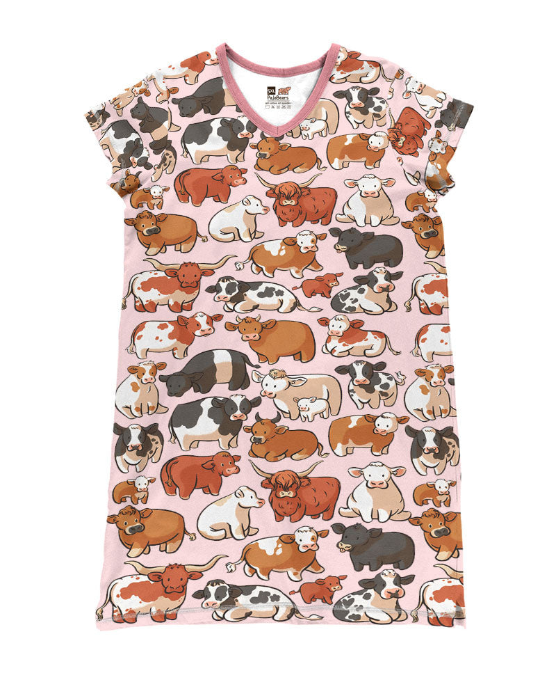 Cow Pajabears® V-Neck Nightshirts Cute Cows Tl10