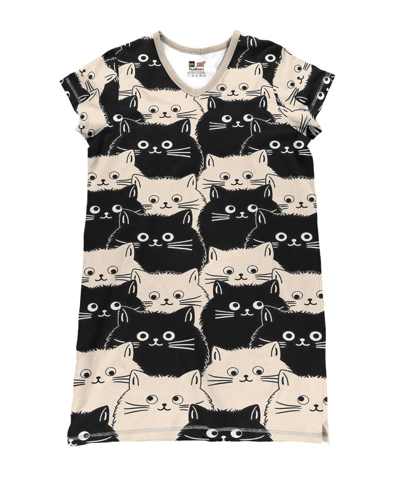 Cat Shineful® V-Neck Nightshirts Cute Fat Cats Tl10