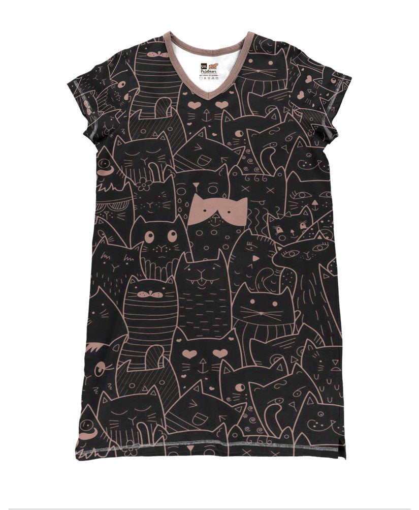 Cat Pajabears® V-Neck Nightshirts Funny Face Cats Tl10