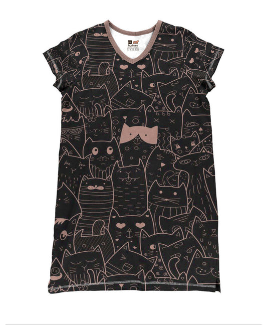 Cat Pajabears® V-Neck Nightshirts Funny Face Cats Tl10