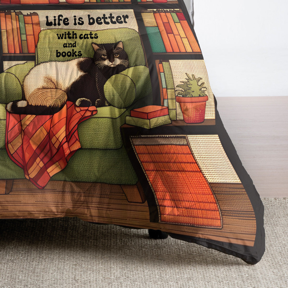 Life Is Better With Cats And Books - All Season Faux Quilt Kl9