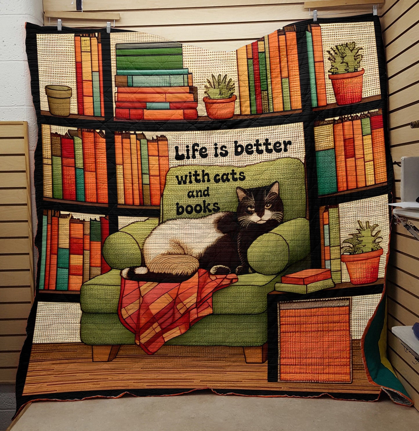 Life Is Better With Cats And Books - All Season Faux Quilt Kl9