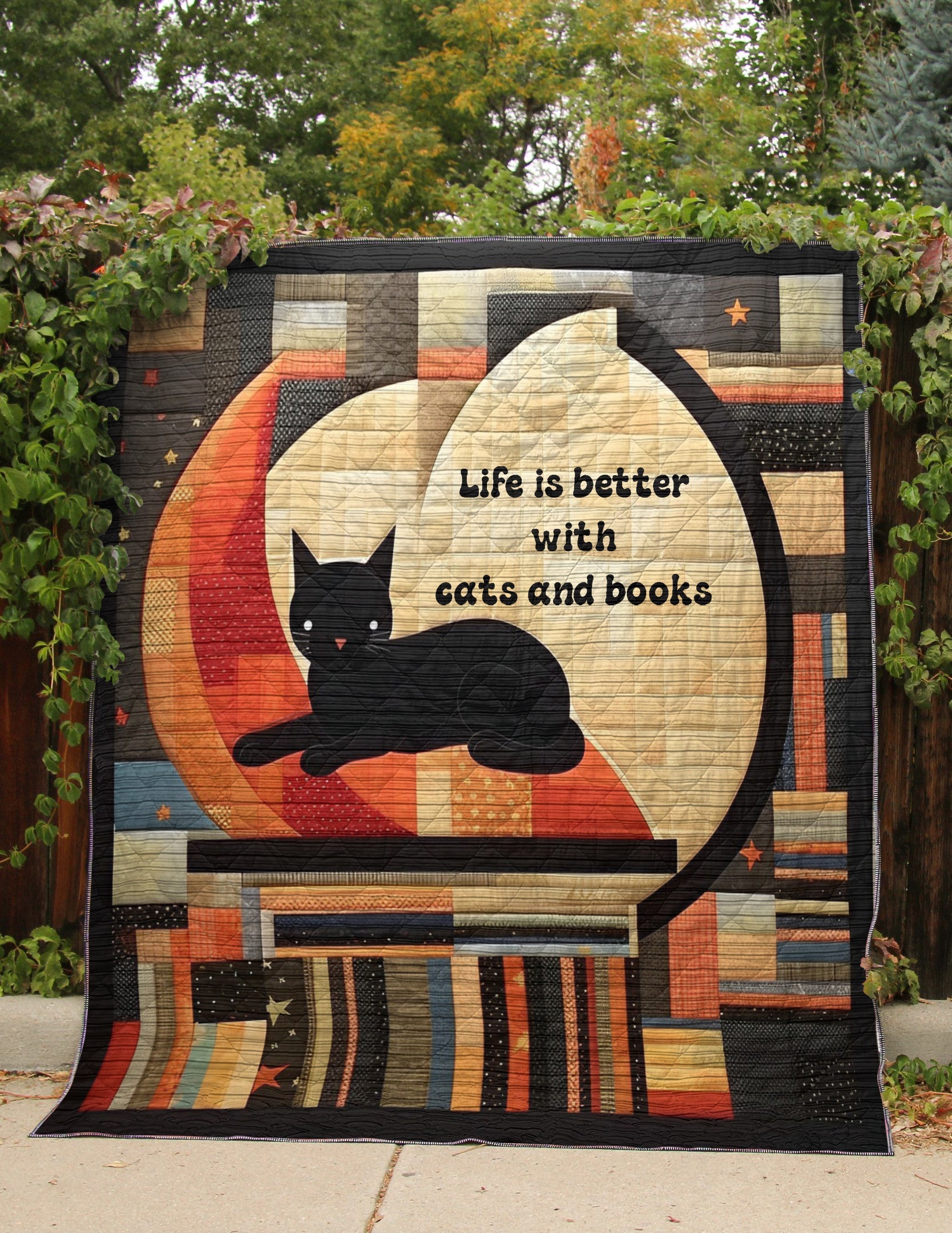 Life Is Better With Cats And Books - All Season Faux Quilt Kl9 Throw (55’ X 60’) / Black Cat