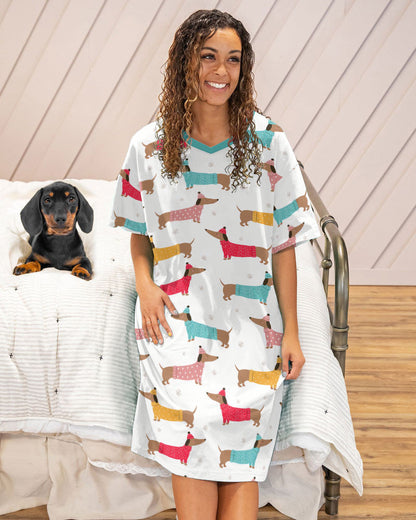 Dachshund Pajabears® V-Neck Nightshirts Merry Christmas Tl10