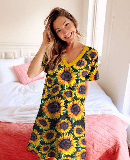 Sunflower Shineful® V-Neck Nightshirts Glorious Sunflowers Lv01