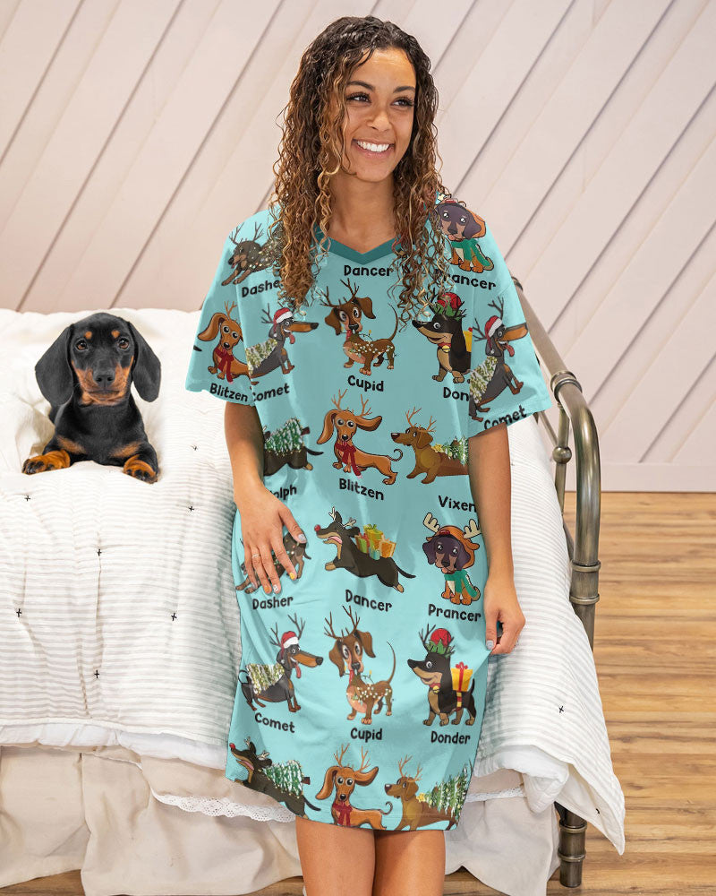 Dachshund Pajabears® V-Neck Nightshirts Funny Christmas Tl10