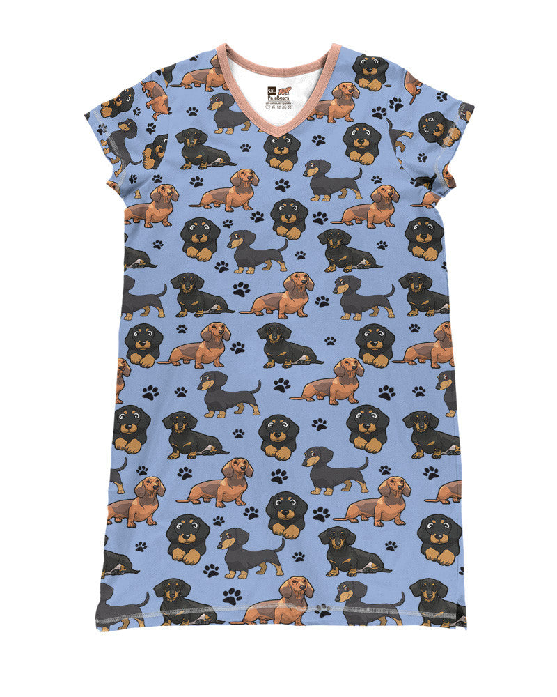 Dachshund Pajabears® V-Neck Nightshirts Lv01 S / Blue