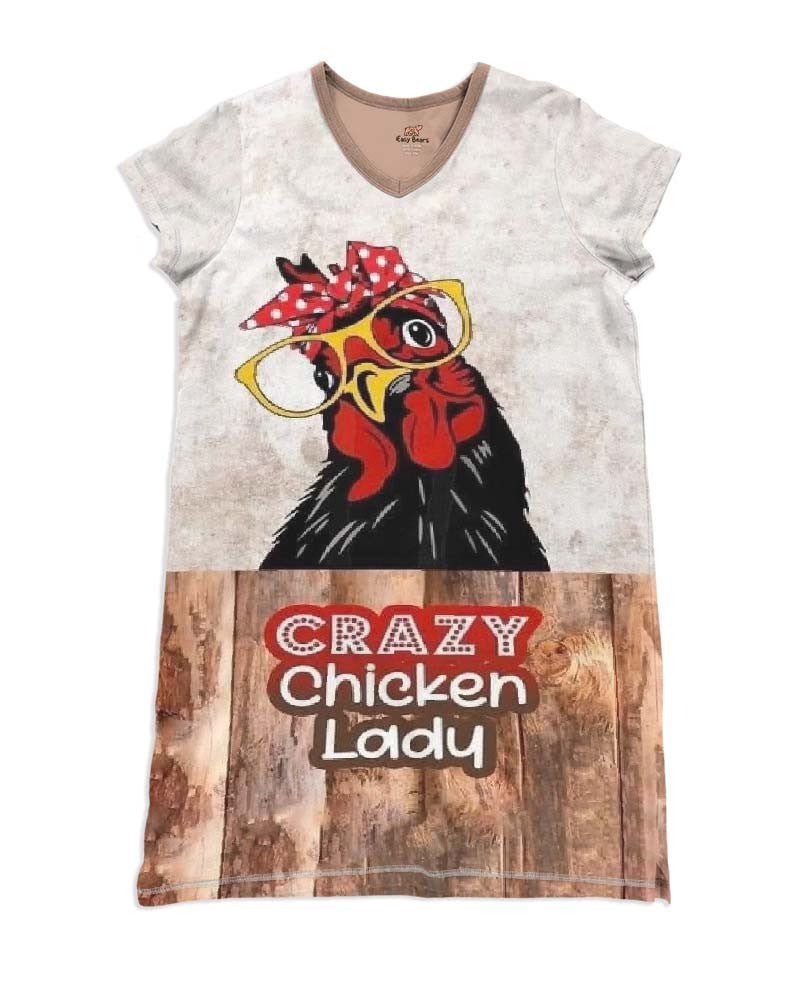 Chicken Pajabears® V-Neck Women’s Nightshirts Crazy Lady Qa55