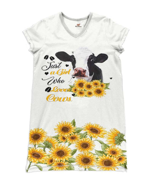 Cow Pajabears® V-Neck Women’s Nightshirts Just A Girl Who Loves Cows Qa55