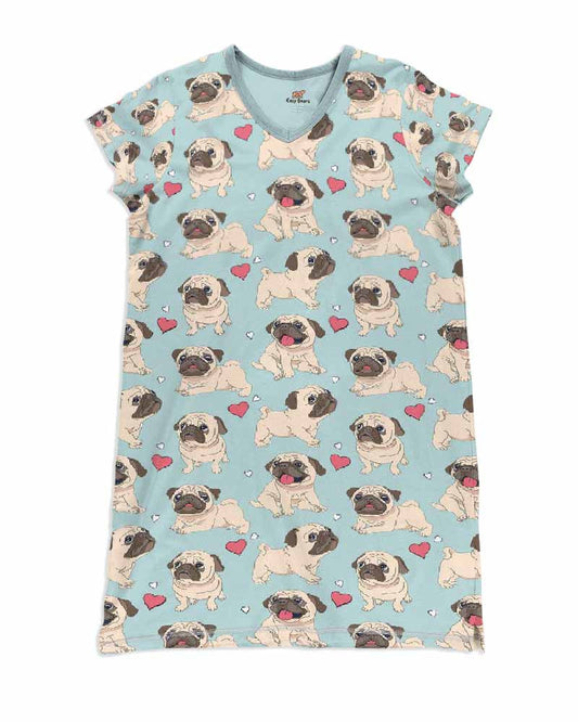 Pug Pajabears® V-Neck Women’s Nightshirts Heart Qa55