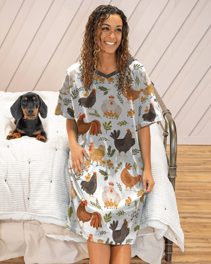 Chicken Pajabears® V-Neck Nightshirts Playful Tl10