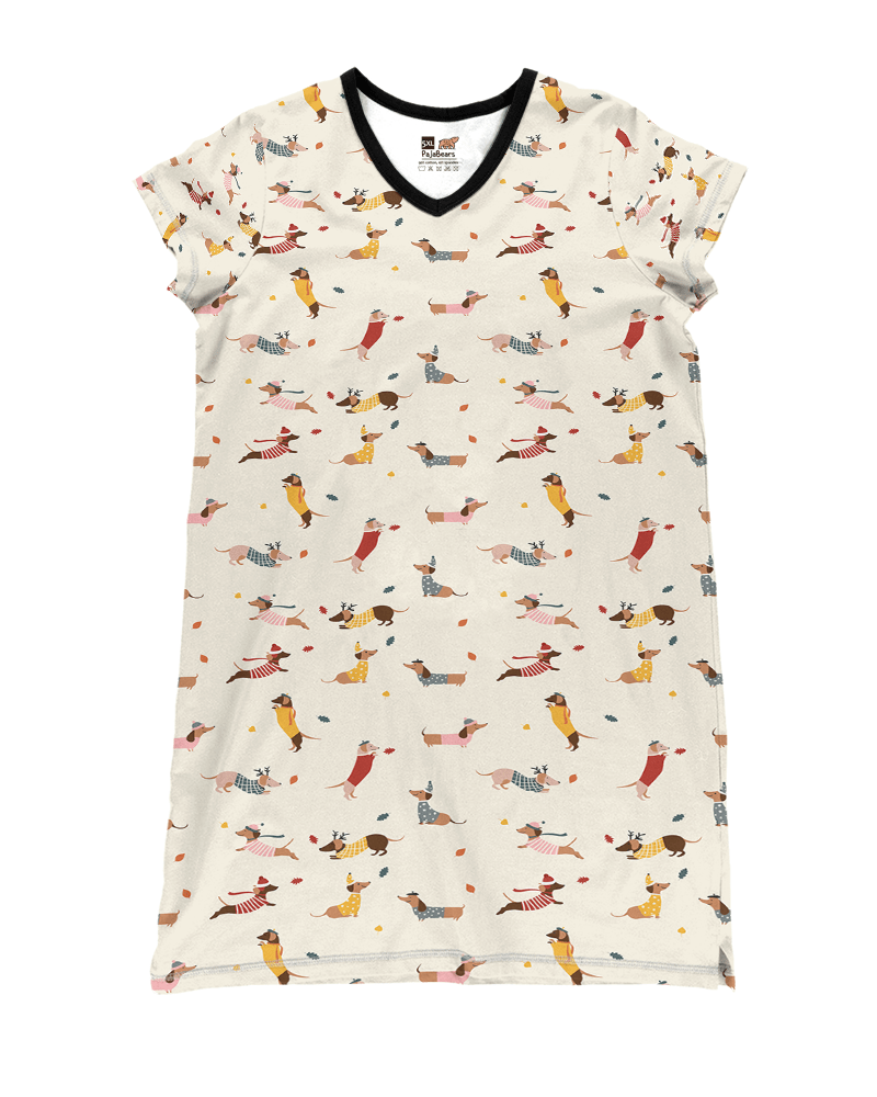 Dachshunds Pajabears® V-Neck Nightshirts Playful Tl10