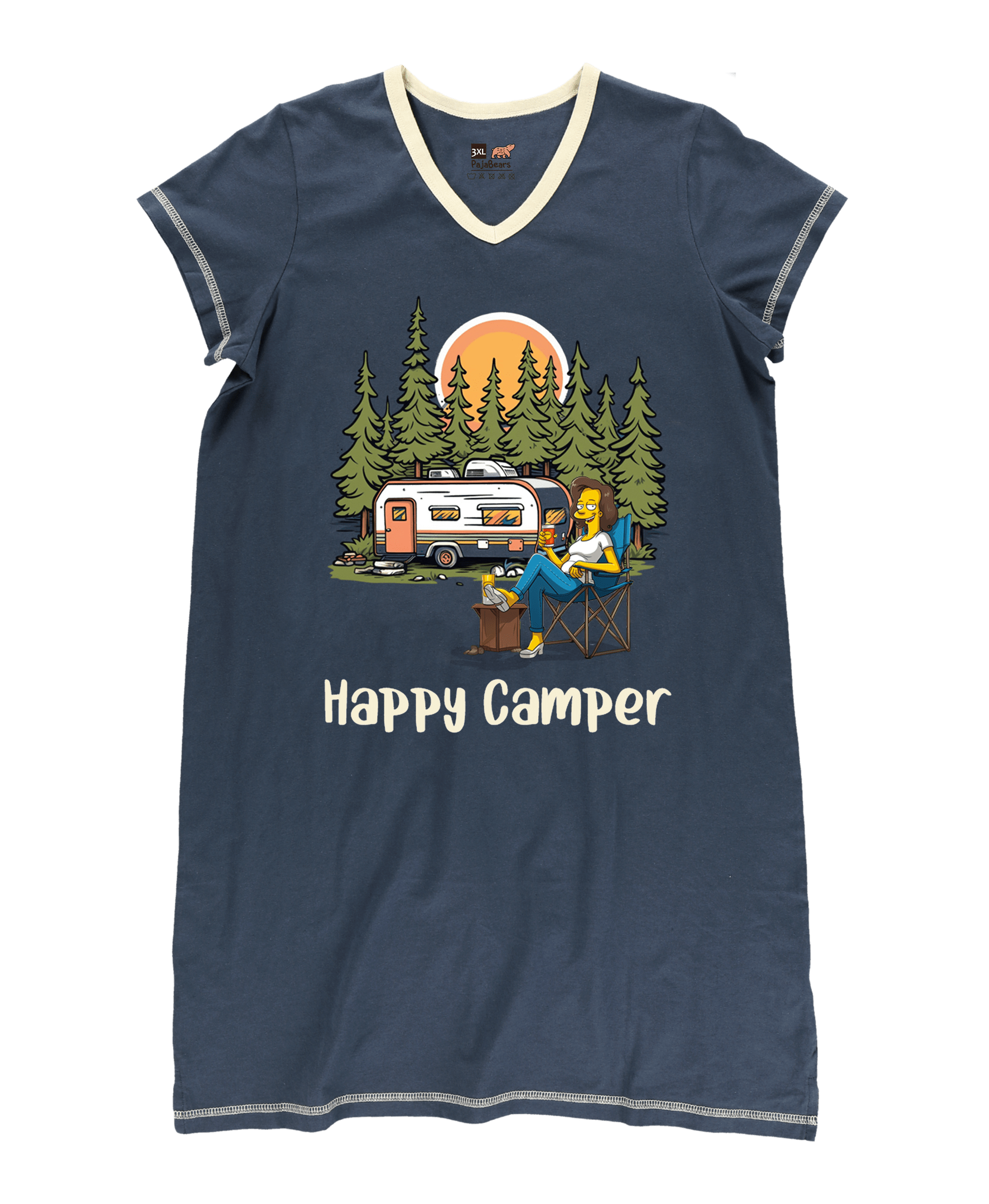 Camping Pajabears® V-Neck Nightshirts Happy Camper Hm8 S / Navy