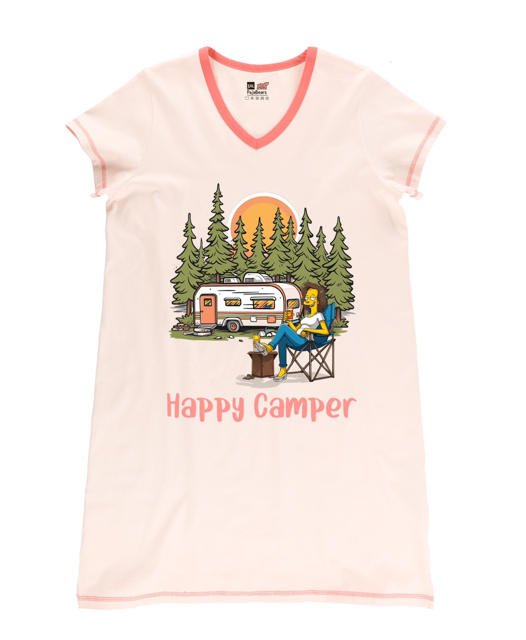 Camping Pajabears® V-Neck Nightshirts Happy Camper Hm8 S / Pink