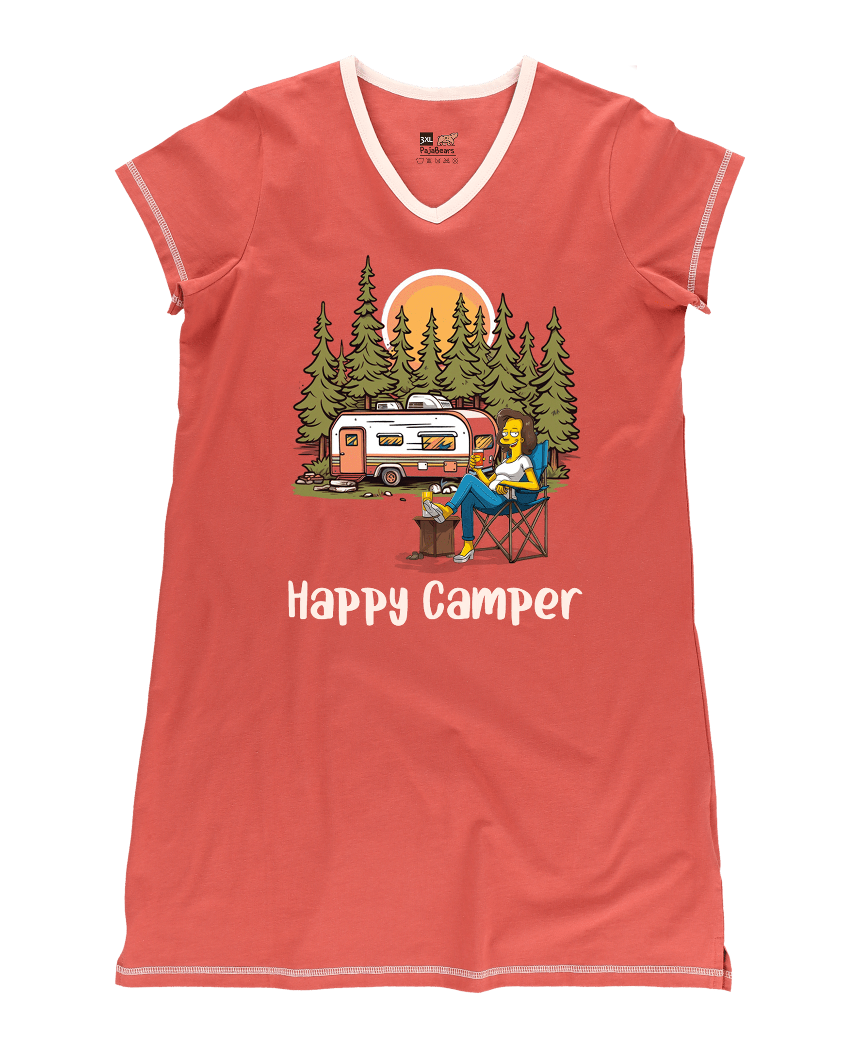 Camping Shineful® V-Neck Nightshirts Happy Camper Hm8 S / Red