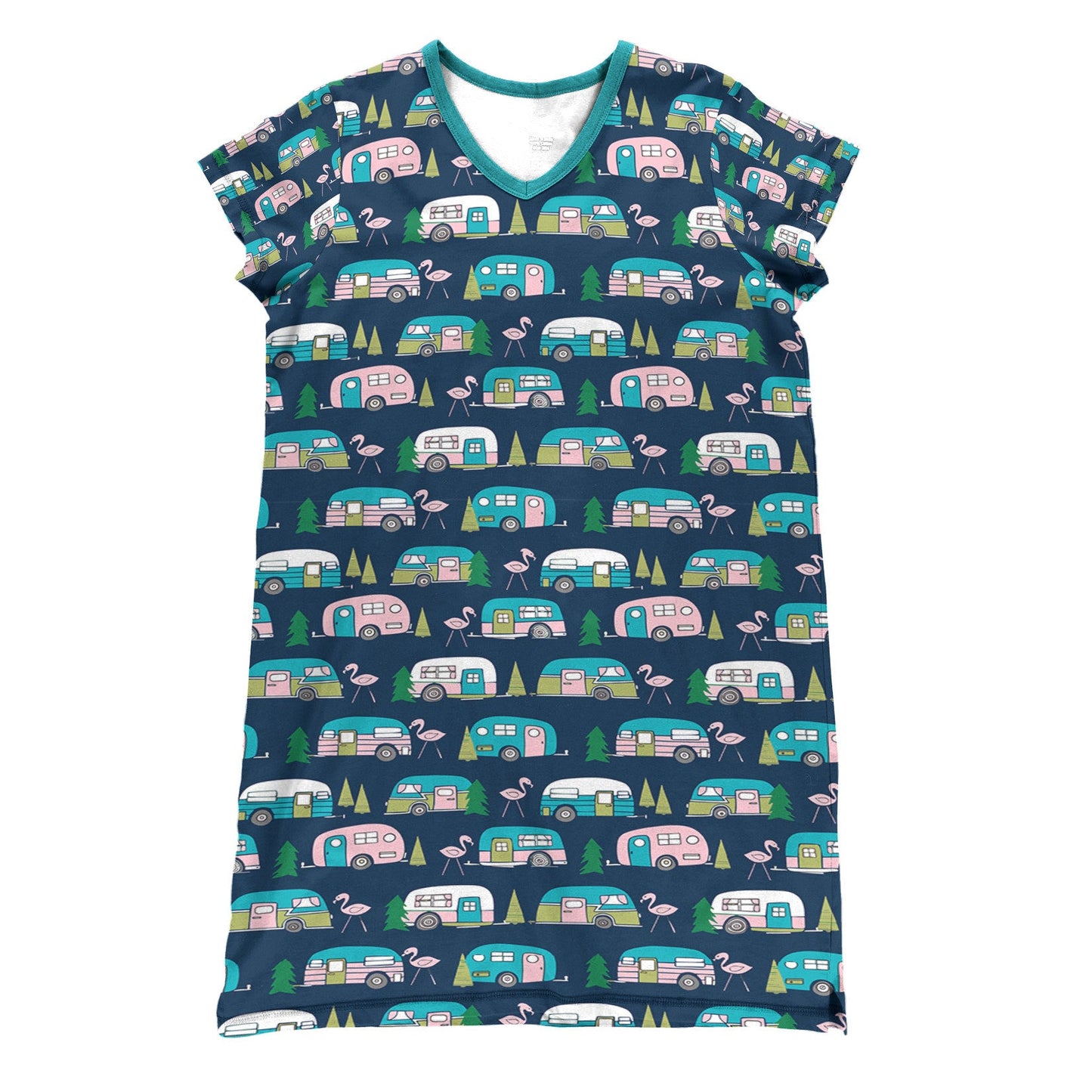 Camping Pajabears® V-Neck Nightshirts Flamingo Camper Tl10