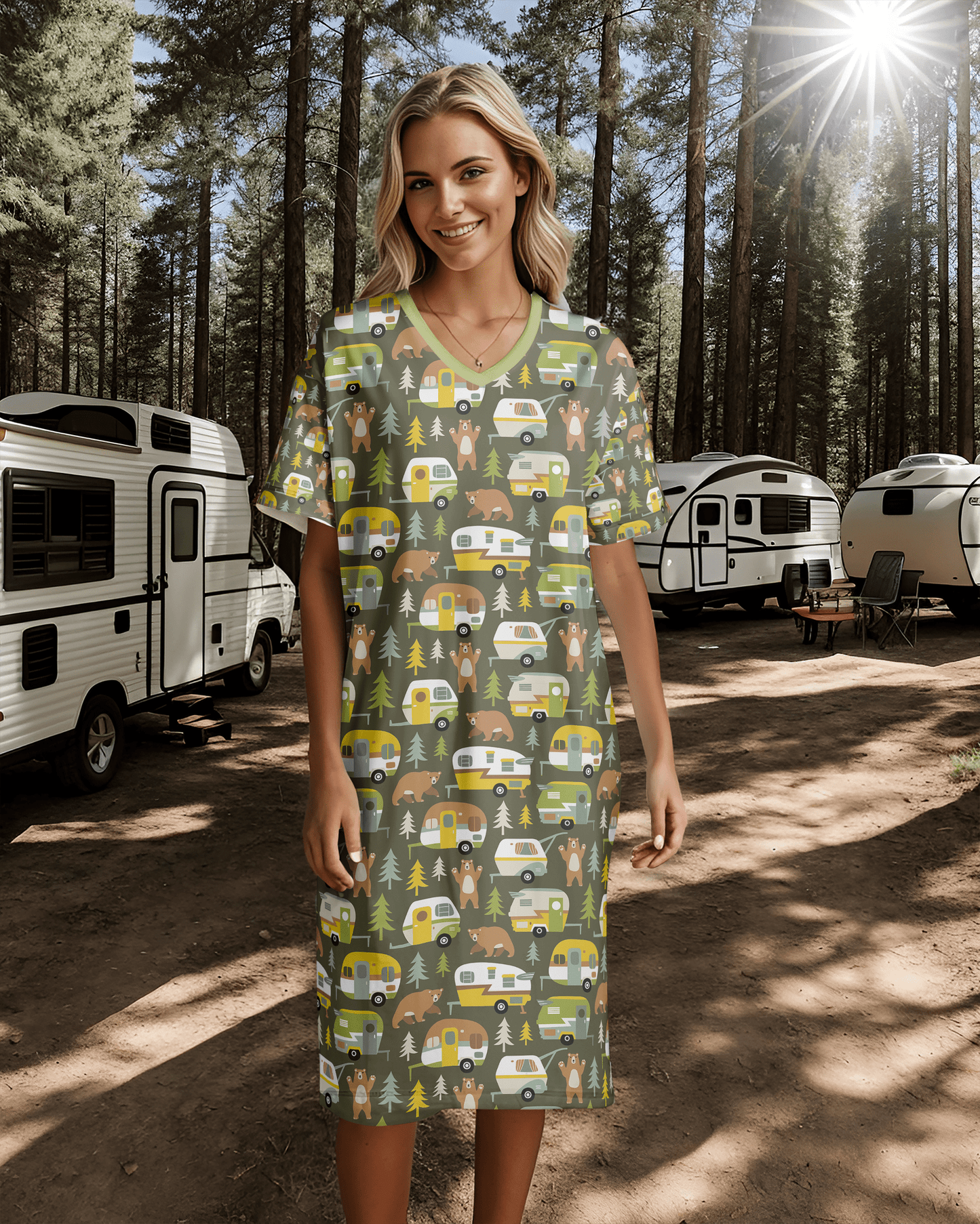 Wild Camping Pajabears® V-Neck Nightshirts Tl10