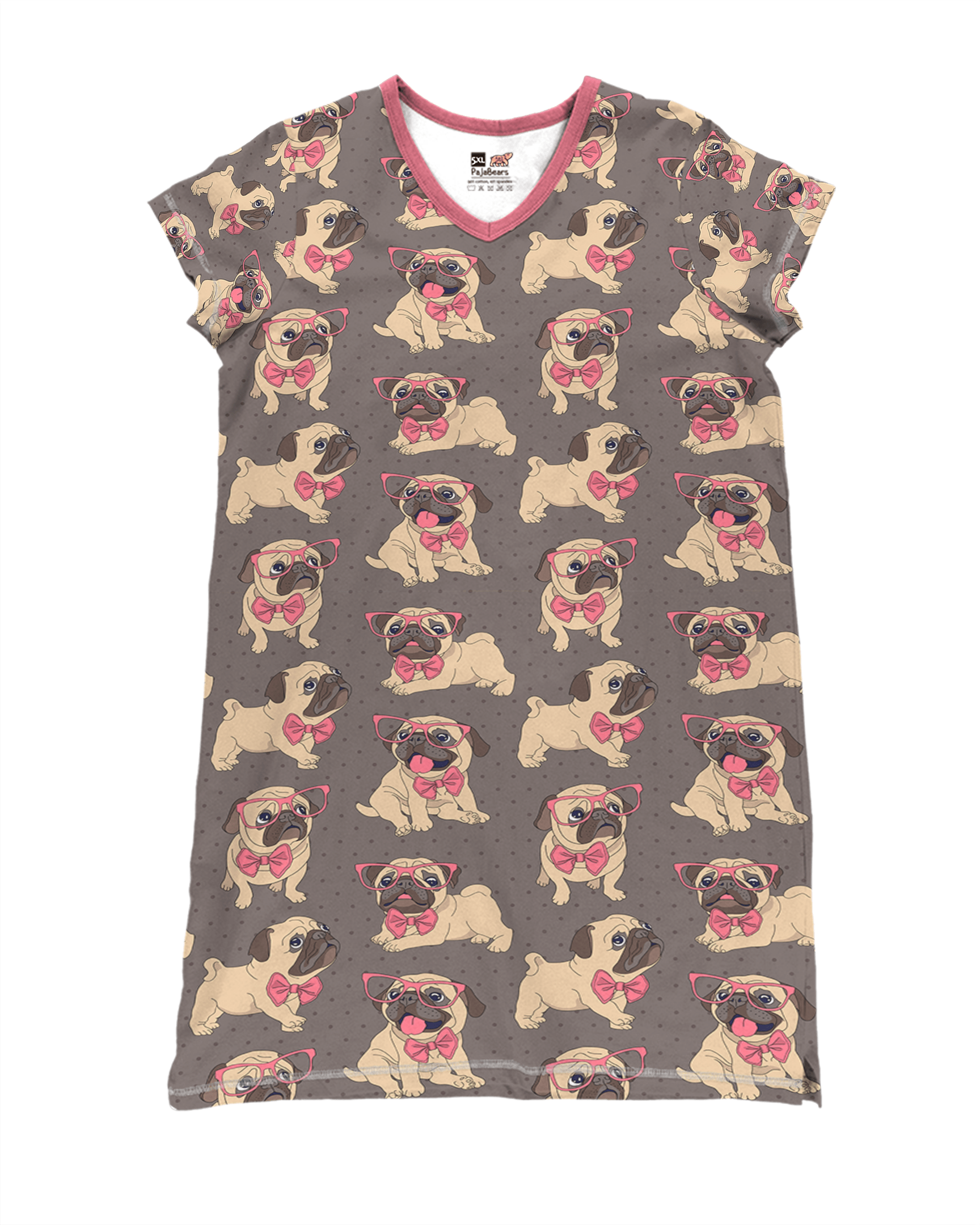 Glasses Cute Pug Pajabears® V-Neck Nightshirts Tl10