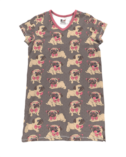 Glasses Cute Pug Pajabears® V-Neck Nightshirts Tl10